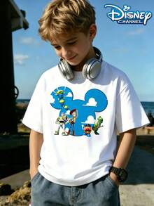 Disney Buzz Lightyear T-Shirt, Buzz Lightyear, Woody, Mr. Potato Head, Alien, Combining Toy Story And Mickey Elements, Playful And Energetic Top Print Pattern Summer Tops,Short-Sleeved Casual And Cute Style  Children's Clothing Design, Girl Clothes,Boy Kids Clothes ,Ropa Para Niños,Teen Girls Clothes, Summer Clothes,Boys Summer Outfits,Boys Clothes,Perfect For Cool Girls. Comfortable And Breathable Children's Short-Sleeved T-Shirt. Comfortable And Casual Wear All Year Children's Clothes,Comfortable & Lightweight, Iconic Print For Mix-And-Match Outfits,Suitable For Both Boys And Girls. - White - View 1