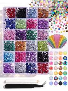 24-Grid Colored Resin Rhinestones/10pcs Nail Art Decorations, Suitable For Handicrafts, Requires Tweezers, Mixed Colors, 3mm Non-Melting Flat-Bottomed Gemstones, Sparkling Crystals, Can Be Used For DIY Crafts, Clothing, Water Cups, Mugs, Shoes, Fabric Decorations, Nail Art, Cosmetics, Etc. Nail Charms - Multicolor - View 2