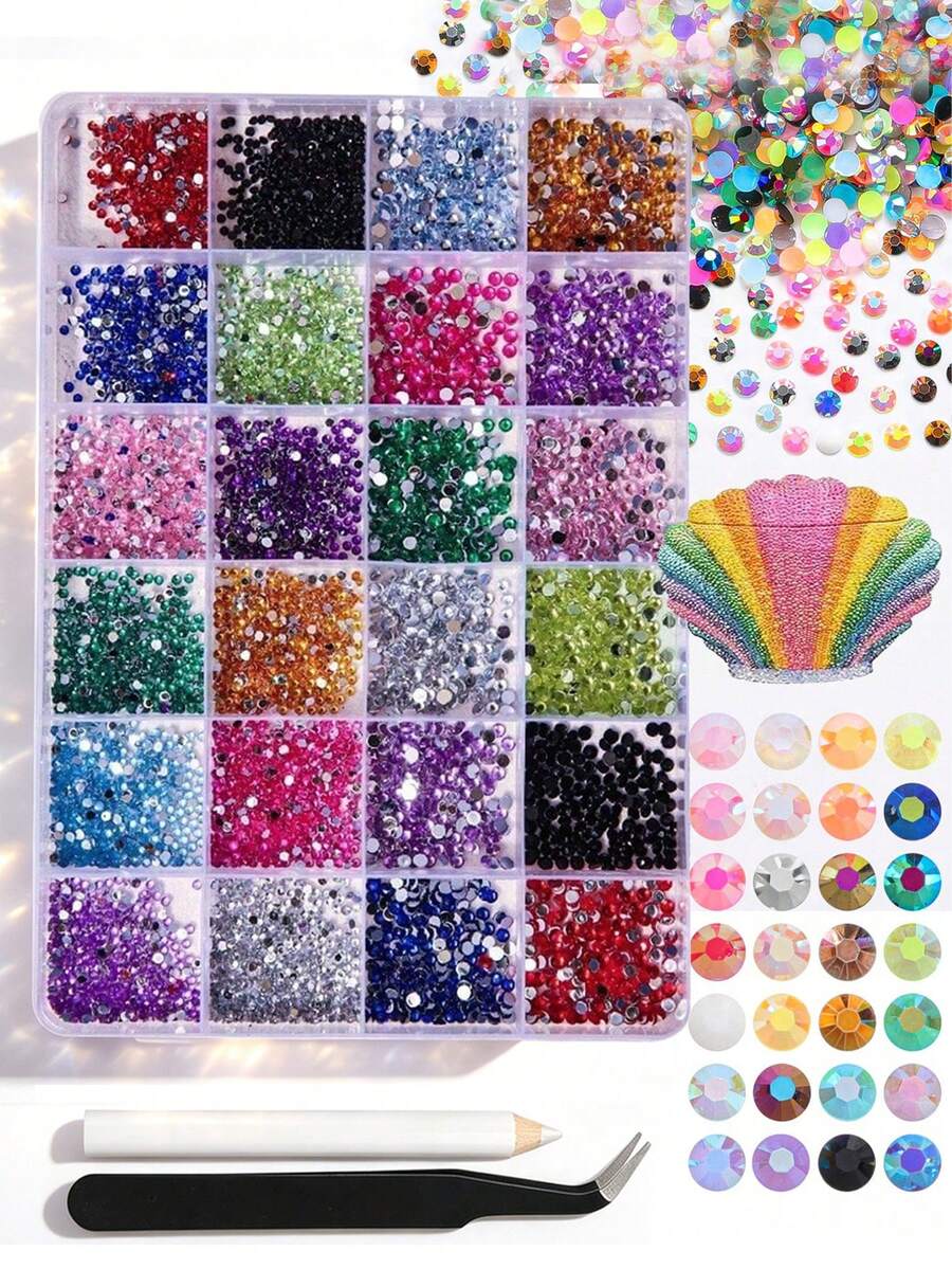 24-Grid Colored Resin Rhinestones/10pcs Nail Art Decorations, Suitable For Handicrafts, Requires Tweezers, Mixed Colors, 3mm Non-Melting Flat-Bottomed Gemstones, Sparkling Crystals, Can Be Used For DIY Crafts, Clothing, Water Cups, Mugs, Shoes, Fabric Decorations, Nail Art, Cosmetics, Etc. Nail Charms