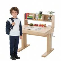 Children's Table, Children's Desk In Solid Wood, Height Adjustable, Tiltable Top From 0° To 43°, Storage Space, Certified To Comply With Safety Standards, For Children From 6 Years Old. - Natural Color - View 4