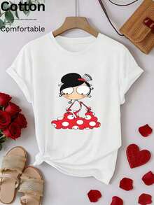 Vintage Cotton T-Shirt With A Whimsical Cartoon Character For Women - Perfect For Sports, Comfortable And Stylish Everyday Wear In Spring/Summer - Summer Tops - Black - View 5