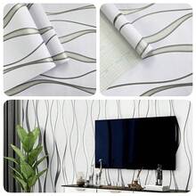 1 Roll White Striped Vinyl Wallpaper Modern 3D Water Ripple Thickened PVC Material Suitable For Living Room Bedroom Kitchen Home Decor Easy Installation DIY Simple Installation Sticker Cover Film Wallpaper 17.7inX39.3/118.1/196.8/393.8in - White - View 2