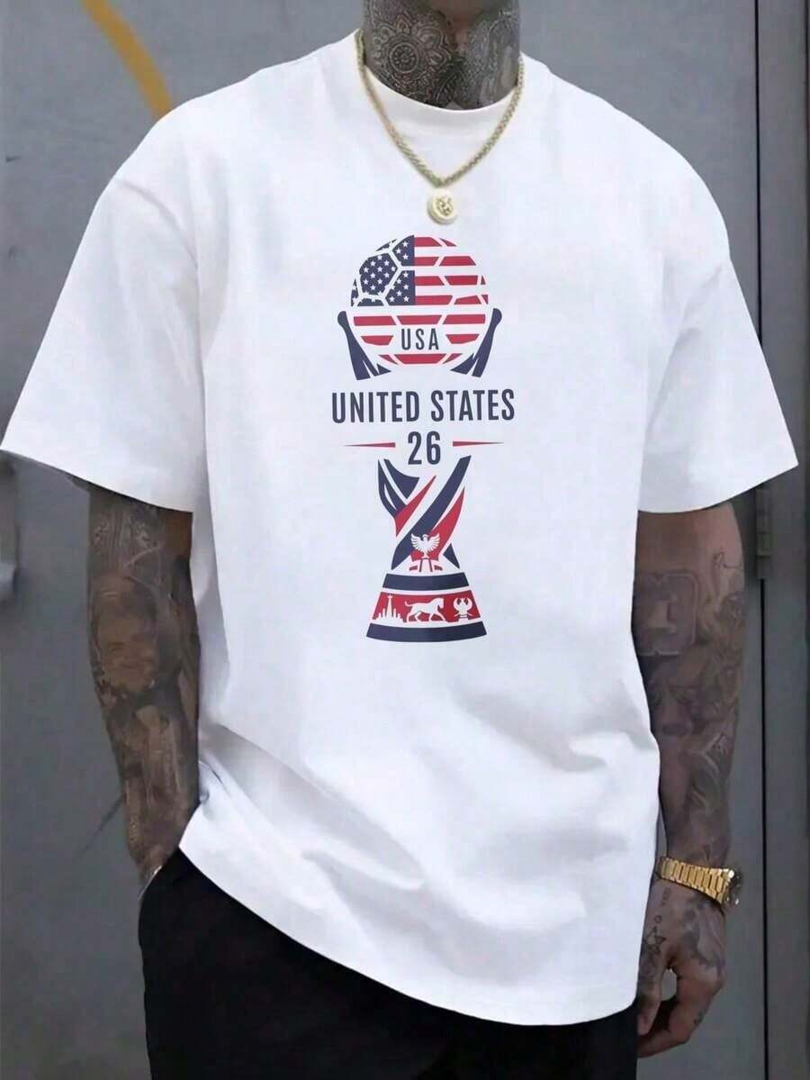 Cotton Graphic T-Shirts [Official Cup License] All Countries Cup Soccer Jersey, Argentina, Brazil, USA, Mexico Fan Jersey, C - 白色 - 查看 1