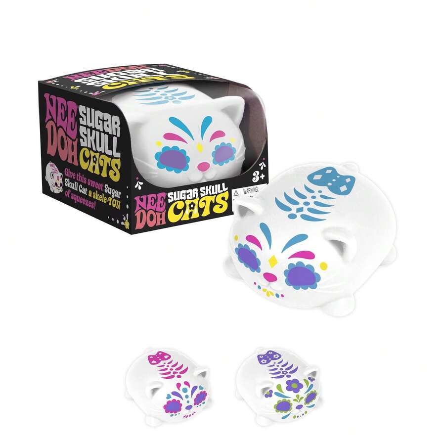 NeeDoh Nee Doh Sugar Skull Cats Stress Ball - Day Of The Dead Cat Squishy Fidget Toy, Slow Rebound Anxiety Relief Squeeze Toy For Kids & Adults, Assorted Designs - Multicolor - View 1