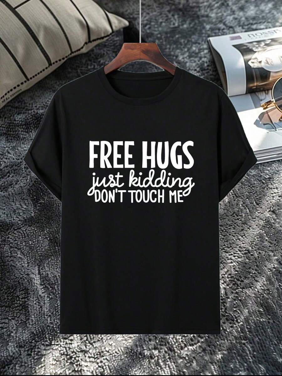 T-shirt humoristique pour hommes : "CÂLINS GRATUITS, Juste une blague, NE ME TOUCHEZ PAS" - Noir - Voir 1