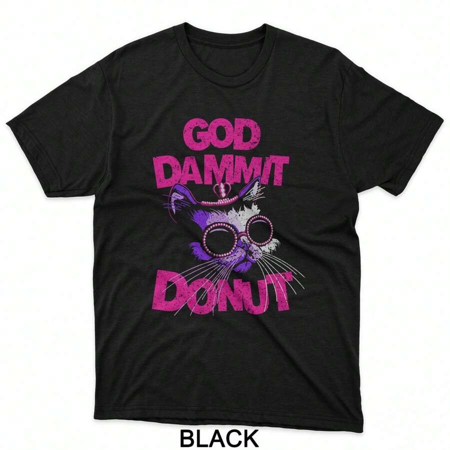 God Dammit Donut Cat T-Shirt - Black - View 1
