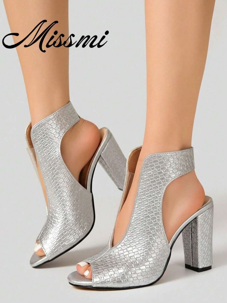 European And American Lace-Up Peep Toe Stiletto Heel Hollow Out Ankle Boots, Jazz Dance Shoes For Women, Summer - Silver - View 1