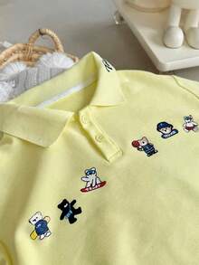Kids Boys Girls Summer Polo Shirt, Casual Cute Short Sleeve T-Shirt - Yellow - View 6