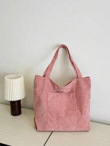 Solid Color Men's Casual Tote Bag, Striped Large Capacity Canvas Shoulder Bag,Beach Bag,Y2k - Pink - View 3