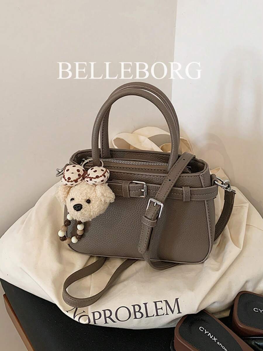 Casual Colorblock Textured Versatile Commuter Retro Canvas Strap Buckle Women's Small Square Handbag - Grey - View 1