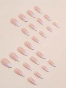 24pcs Medium Almond-Shaped Artificial Nails, Featuring Gradient Pink & White Floral Design, Glossy & High Coverage. This Is A Minimalist Style Nail Kit, Fashionable & Easy To Use, Ideal For Creating Elegant Manicure. - Multicolor - View 4