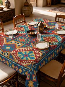 1/2pcs Tablecloth, Geometric Pattern Tablecloth, Polyester Material, Suitable For Kitchen, Dining Room, Coffee Table, Dining Table, Round Or Square Optional, Ideal For Picnic, Camping, Country Farmhouse Decor, Colorful Diamond Pattern Star Design, Perfect For Table Protection And Holiday Decoration - Multicolor - View 1