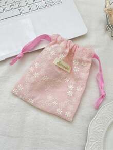 Fashionable Embroidered Floral Drawstring Bag, Mini Portable Storage Pouch, Mini Lipstick Cosmetic Organizer, Sanitary Pad Storage, Hair Clip Storage - Multicolor - View 12