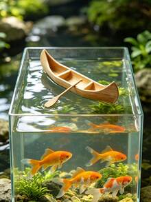 1 Set Mini Realistic Floating Boat With Oars, Boat Model, Floating Boat Decoration, Suitable For Garden Landscape, Aquarium, Fish Tank, Bonsai Landscape, Home Office Decor, Desktop Decor, Craft Decoration Ornament, Suitable For Spring And Summer Holiday Decoration - A - View 1