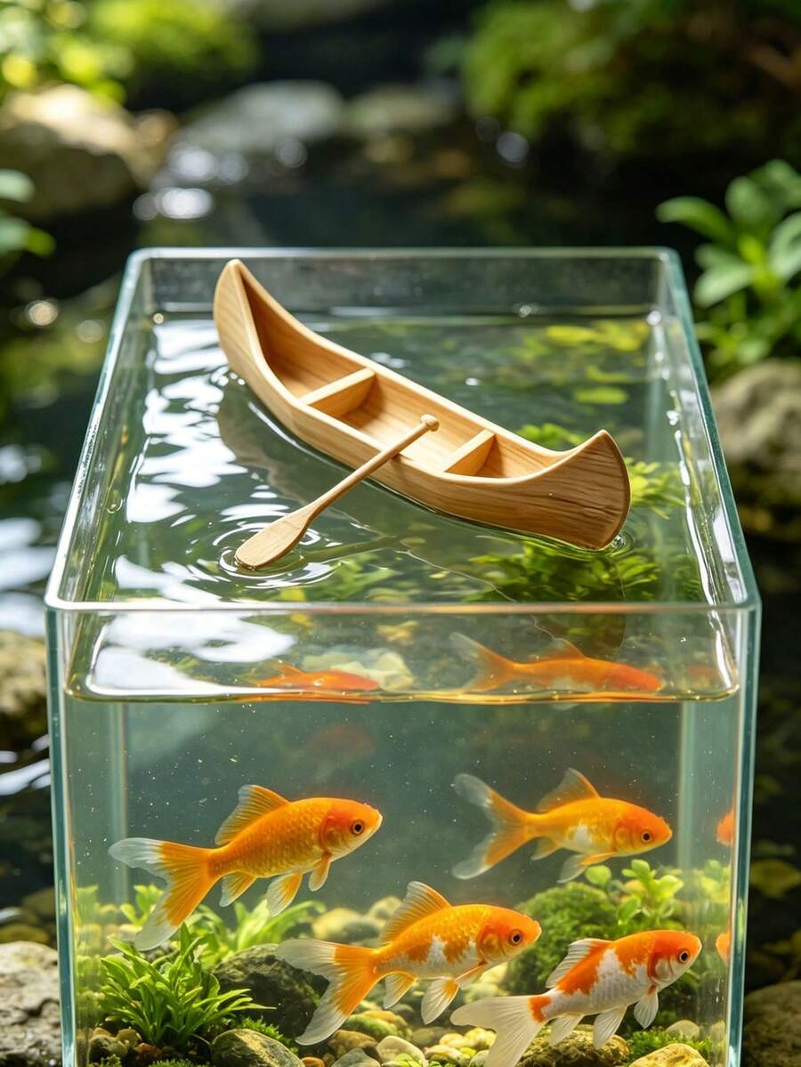 1 Set Mini Realistic Floating Boat With Oars, Boat Model, Floating Boat Decoration, Suitable For Garden Landscape, Aquarium, Fish Tank, Bonsai Landscape, Home Office Decor, Desktop Decor, Craft Decoration Ornament, Suitable For Spring And Summer Holiday Decoration - A - View 1