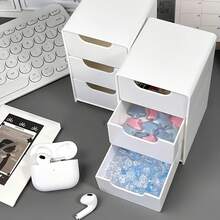 1pc 3-Tier Mini Desktop Drawer Organizer, Small Plastic Storage Box With Drawers, Stackable Lightweight Space-Saving Compact Design, Suitable For Office Supplies - A - View 3