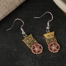 1 Pair Vintage Gear Pattern Engraved Robot Pendant Dangle Earrings, Women's Handmade Accessory, Suitable For Travel, Vacation, Daily Wear, Ideal Birthday And Holiday Gift For Girls - Silver - View 8