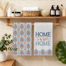 MEMNUN 2 Pcs Bohemian Watercolor Orange & Blue Pattern Geometric Home Sweet Home Text Print Kitchen Towels, Dish Towels, Hand Towels, Dish Cloths, Home Decor, Kitchen Decor Cooking Baking Hand Towels, Kitchen Accessories, Machine Washable, Cleaning Supplies, Suitable For Restaurant Kitchen, Home Decor And Gifts, All Seasons - Multicolor - View 8