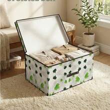 1pc Foldable Fabric Storage Box With Lid, Large Capacity Clothes Organizer, Wardrobe Storage Container, Home Dust-Proof Storage Box, Printed Pattern Storage Solution, Multi-Purpose Foldable Organizer - Fresh Green Leaf Storage Box - View 8