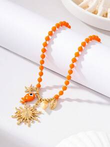 1 pièce Collier pendentif à la mode style plage d'été avec perles, coquillages, paysage marin et poisson. Accessoire élégant pour femmes, convient pour les fêtes, les voyages, les mariages, les vacances à la plage, le port quotidien, cadeau de bijoux - collier - Voir 4