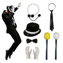 2/3/4/5/7 Piece Classic Stage Costume Set: Bowler Hat + Fashion Glasses + Gloves + Fake Microphone + Tie, 5-Piece Set, Halloween Party Performance Props, Imitation Show Props, Sequin Hat, White Gloves, Fashion Glasses, Suitable For Retro Style, 80s Disco, Music Themed Company Party, School Gala, Also Can Be Used As Unified Props For Team Performances - Multicolor - View 9
