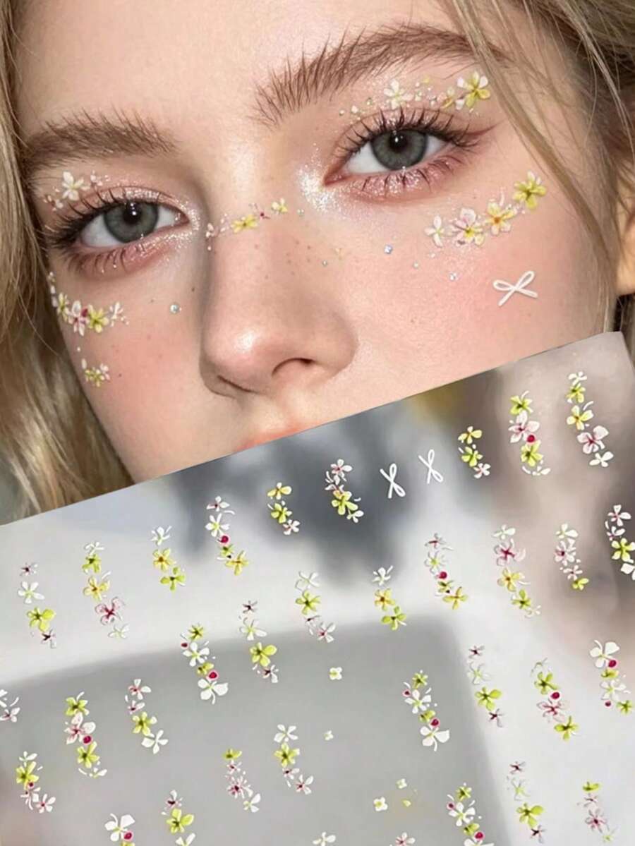 1pc 3D Floral Bow Face Sticker, Mori Style Girl Embossed Facial ...