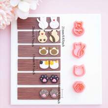 Cute Cat Shape Jewelry Making Kits, Embossed Cat Paw Pattern Polymer Clay Cutters For DIY Pendants Earrings Making, Animals Clay Molds - Pink - View 15