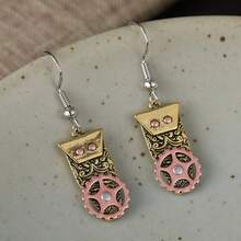1 Pair Vintage Gear Pattern Engraved Robot Pendant Dangle Earrings, Women's Handmade Accessory, Suitable For Travel, Vacation, Daily Wear, Ideal Birthday And Holiday Gift For Girls - Silver - View 6