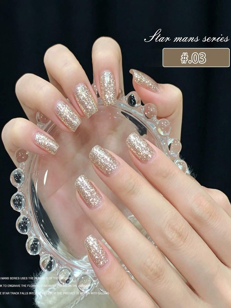 LYTTOA 10ml Champagne Gold Reflective Glitter Gel Nail Polish - Starry Sparkle Soak Off UV 1pc/4pcs
