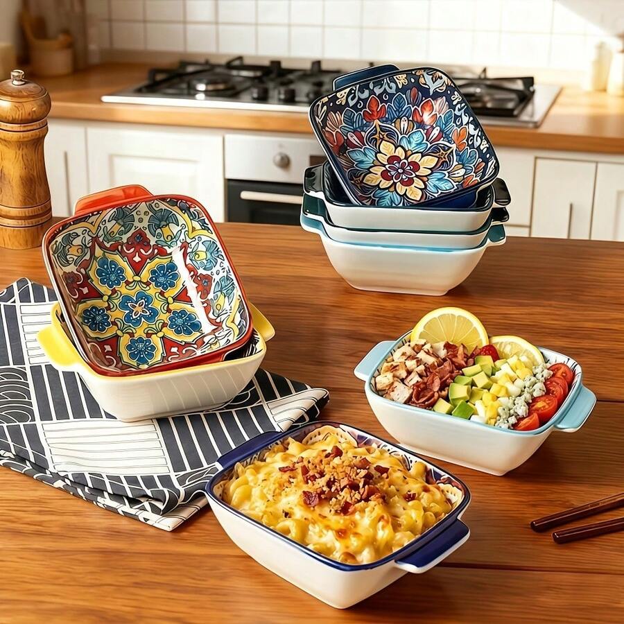 NTKOW 6-Piece Bohemian Ceramic Plates, High-Temp Forged Glaze, Super Durable 6-Inch Size, Ideal For Snacks, Nuts And Fruits, Great For Holiday Parties And Family Dinners, Microwave & Dishwasher Friendly, Practical Daily Tableware - 彩色 - 查看 1
