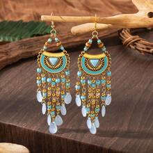 Retro Earrings, Exaggerated  Style Oil-Drip Earrings, Long Women's Drop Tassel Earrings - B437 - 淺藍色 - 查看 10