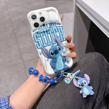 Disney Has Authorized, Phone Case - Chain Set, The Stitch Lilo & Stitch 3D Phone Case Plus A Silicone 3D Stitch Bracelet With Metallic Ring Removable Bracelet, Stitch And Angel Pattern, Compatible With Iphone17/16/15/14/13/12/11/XS/XR/X Plus Pro Max, A Stylish Cartoon Phone Case, The Perfect Gift Choice, Phone Protection, Durable Phone Cover, Great Gift For Friends And Family. - trắng - Xem 2