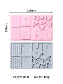 Brodark Ins 風格聖誕主題翻糖巧克力模具 2 件組，包含 3D 房屋、聖誕樹及其他圖案，節日烘焙 DIY 手作工具 - 彩色 - 查看 3