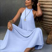 . . Vestido estilo bohemio vintage con espalda descubierta y corte evasé, de elegante color albaricoque, adecuado para el Día de San Valentín, la playa y las vacaciones de verano - Mostaza Amarilla - Ver 9