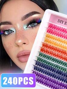 MEM 640 piezas de pestañas en racimo de ojo de gato de 8-16 mm, 6 colores mezclados de múltiples densidades, extensiones de pestañas con aspecto naturalmente denso y voluminoso con mini pestañas de colores, fácil de hacer para principiantes de maquillaje - vistoso - Ver 13