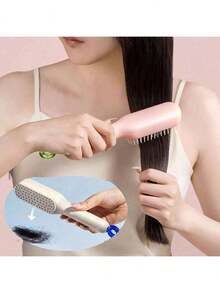 Self-Cleaning Hair Brush With Retractable Bristles - Plastic & Rubber Material, Suitable For Normal Hair Styling - Anti-Static, Gentle On Scalp, Easy To Clean Magic Hair Brush, Hair Styling Tool - Multicolor - View 2