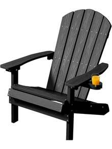 Adirondack Chair For Outdoor Garden: All-Season Adirondack Garden Chairs With Cup Holder HIPS Weather-Resistant Garden Furniture - Comfort Adirondack Chairs For Patio/Fire Pit/Deck/Beach(Black) Father's Favorite Gift - Black - View 1