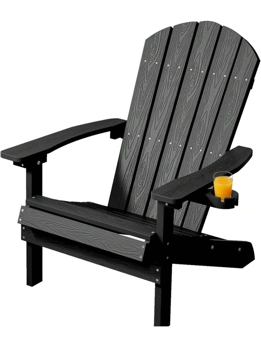 Adirondack Chair For Outdoor Garden: All-Season Adirondack Garden Chairs With Cup Holder HIPS Weather-Resistant Garden Furniture - Comfort Adirondack Chairs For Patio/Fire Pit/Deck/Beach(Black) Father's Favorite Gift - Black - View 1