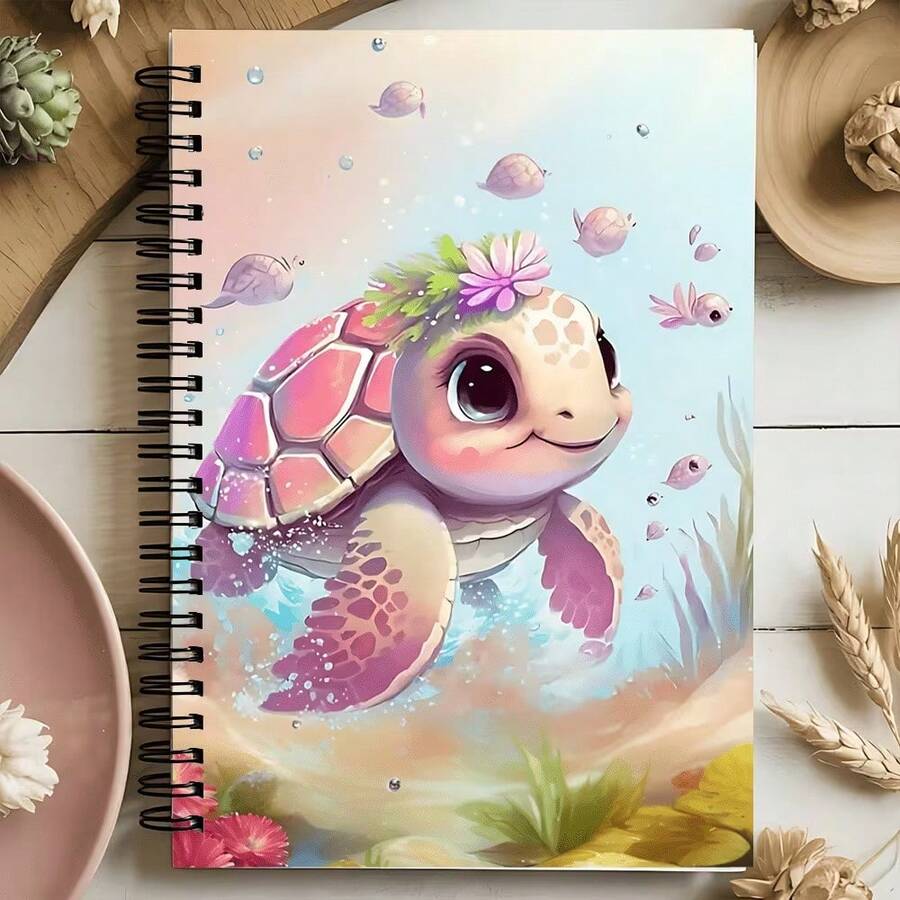 可愛海龜螺旋筆記本,花卉殼與生動眼神設計 - 淺藍與粉色海洋主題,高品質紙張適用於筆記、學習與創意寫作 - 專業人士與海洋生物愛好者的便攜選擇 - B - 查看 1