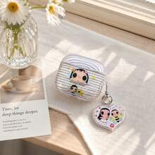 Ins Minimalist Striped Small Jade + Pendant Earphone Case Compatible With Airpods 4th Generation Cute Earphone Cover Apple 2nd Generation 3rd Generation New Protective Case Pendant Airpodspro 3 Korean Style Earphone Case Pro 2 Girls Earphone Case Protective Cover - Clear - View 2