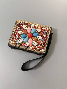 Best-Selling Bohemian Style Card Holder With Money Tree, Eye, Peacock, And Leaf Patterns, Large Capacity Multi-Functional Card Organizer, Creative Gift Ideal For Besties And Yourself - Multicolor - View 12