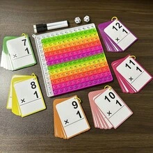 乘法閃卡 - 打孔數學遊戲閃卡,適用於3歲及以上兒童,學前班、三年級、四年級、五年級、六年級的乘法表教具,居家學習與教室互動數學學習工具 - 彩色 - 查看 10