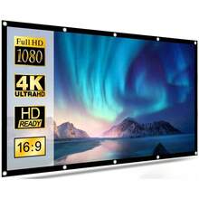 Pantalla de Proyección Portátil de 120 Pulgadas, Pantalla de Proyección Universal para Interiores y Exteriores, Pantalla de Película Plegable Sin Arrugas de Alta Definición 4K 16:9, Adecuada para el Patio Trasero, Proyección de Doble Cara, Uso en Cine en Casa (Con Ganchos) - Ver 1