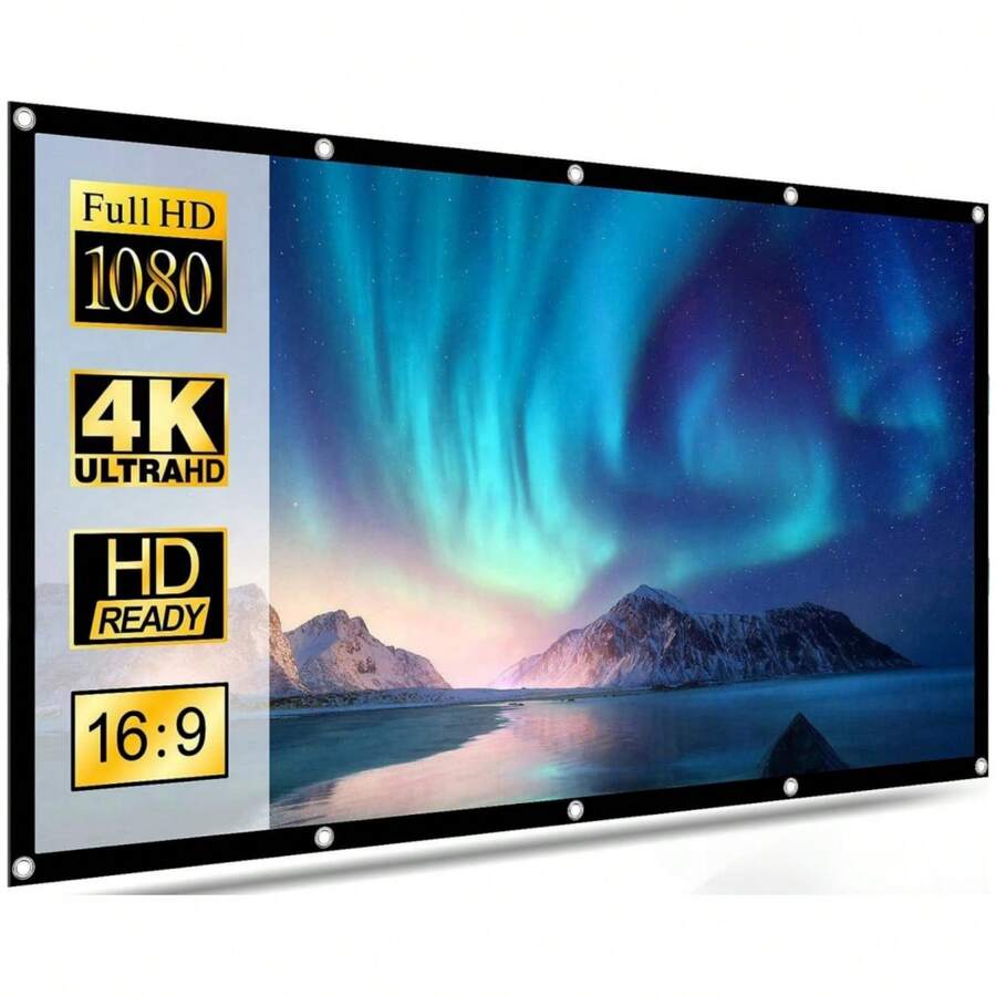Pantalla de Proyección Portátil de 120 Pulgadas, Pantalla de Proyección Universal para Interiores y Exteriores, Pantalla de Película Plegable Sin Arrugas de Alta Definición 4K 16:9, Adecuada para el Patio Trasero, Proyección de Doble Cara, Uso en Cine en Casa (Con Ganchos) - Ver 1
