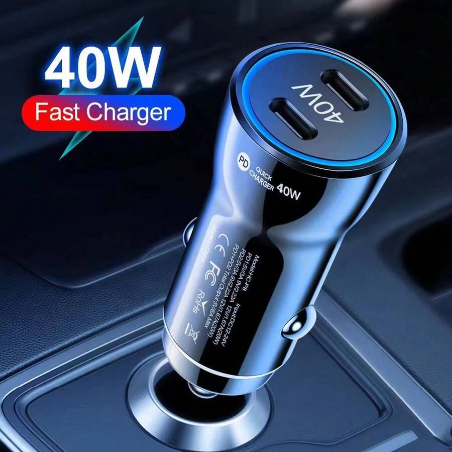 40W 雙 PD 快充車用充電器，USB Type-C 快充 3.0 車用點菸器手機轉接頭，[40W 雙車用充電器] 40W 雙 PD 車用充電器附 USB Type-C 快充，快充 3.0 | 便攜式旅行充電器，雙埠充電器，車用點菸器轉接頭適用於旅行和居家使用，40W USB-C 車用快充充電器，雙埠 PD3.0 Type-C 車用充電器插頭 | 相容於 16 15 14 13 12 Pro Max S24/S23/22 Pixel 9 8 Pro