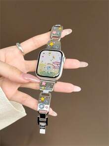 Compatible With Apple Watch New Star Moon Enamel Metal Bangle Strap 38/40/41/42/44/45/46/49mm, For Ultra/SE 2/SE 1/Series 11/10/9/8/7/6/5/4/3/2/1 - Silver - View 2