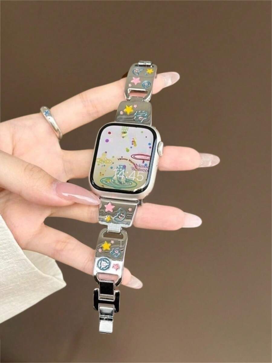 Compatible With Apple Watch New Star Moon Enamel Metal Bangle Strap 38/40/41/42/44/45/46/49mm, For Ultra/SE 2/SE 1/Series 11/10/9/8/7/6/5/4/3/2/1