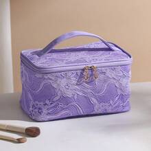1pc Chinese Style Lace Cosmetic Bag, Large Capacity Water-Resistant Toiletry Bag, Travel Organizer Tote - Multicolor - View 13