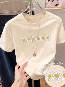 Impala Camiseta de manga corta con estampado para mujer, ropa de primavera, atuendo para festividades, blanca para verano, look playero, estilo vacacional, estilo rural, atuendo de oficina para mujer. - Albaricoque - Ver 6
