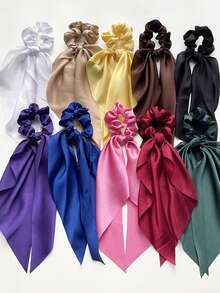 1 buah Ikat Rambut Pita Satin Bentuk Simpul, Tali Rambut, Warna Polos, Gaya Korea, Ikat Rambut Pita untuk Anak Perempuan, Karet Rambut Ekor Kuda - MultiWarna - View 3